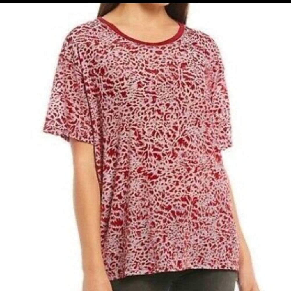 We The Free  People Teddy Velvet Burnout Short Sleeve Tee Red X-Small